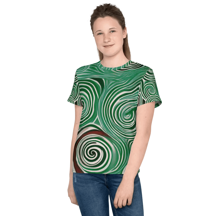 Funky Cool Green Liquid Tie-Dye Youth Crew Neck Tee product image (6)