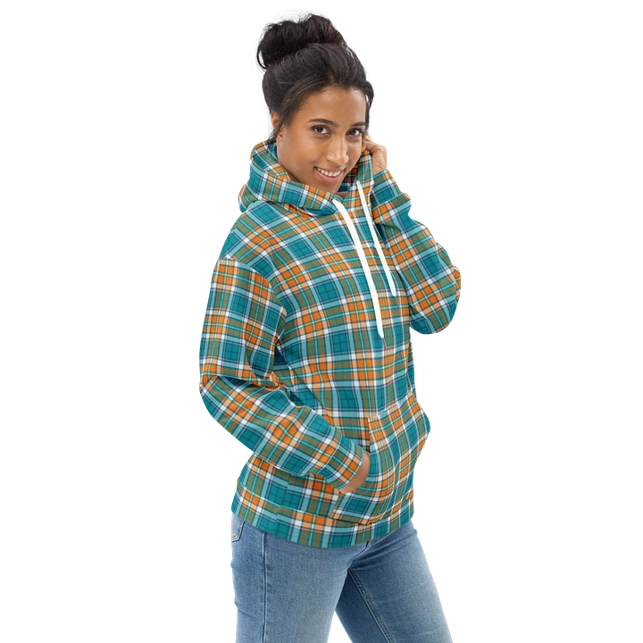 Turquoise and Orange Sporty Plaid Hoodie product image (1)