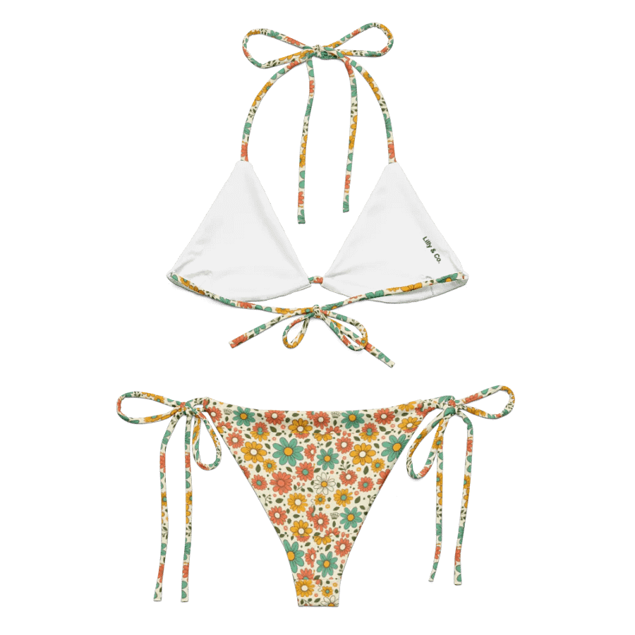 Retro Bloom String Bikini Set – Vintage Florals, Endless Summer product image (1)