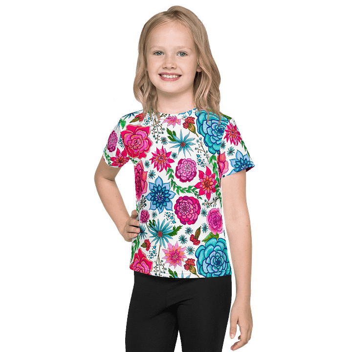 Girls' | Little Kids Size T-Shirt | Bold Blooms on White | Vibrant Floral Tee for Joyful Days product image (1)
