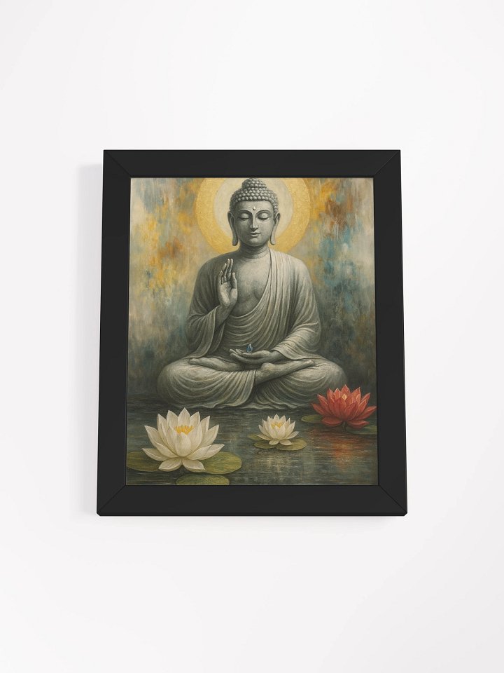 Framed Buddha Poster for Nichiren Buddhism | Peaceful Meditation Art with Lotus Flowers | Inspires Faith, Strength & Clarity product image (1)