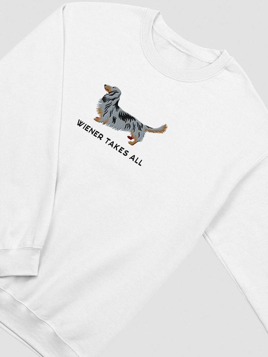 Wiener Takes All Sweatshirt (Embroidered) of a Longhaired Dachshund(Dapple) product image (18)