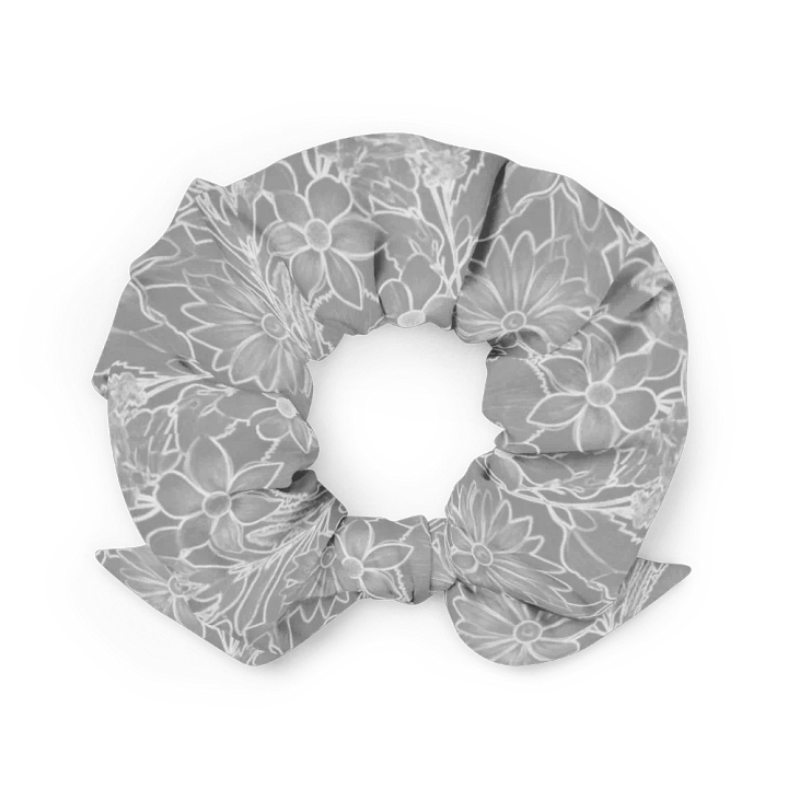 Line art Gray and White Floral/All-Over Print Scrunchie by Sublicolor product image (2)