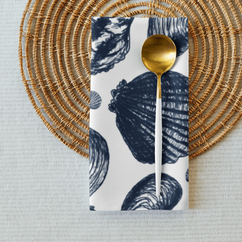 New England Tidal Treasures | Seashell Napkin Set | Monique Faella Designs™ | Dark Blue on White product image (6)