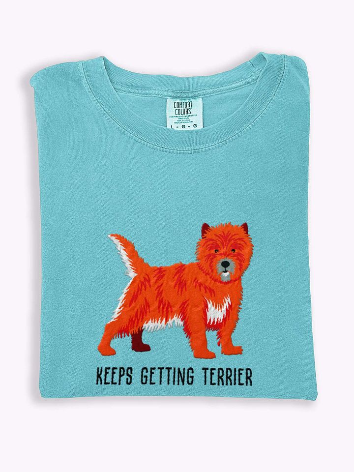 Keeps Getting Terrier T-Shirt(Embroidered) of a Cairn Terrier(Red) product image (1)
