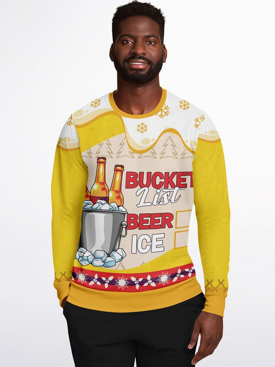 Beer and Ice Bucket List Yellow Sweatshirt | Funny Winter BBQ Sweater | Casual Party Outfit | Unisex Beer Lover Gift product image (3)