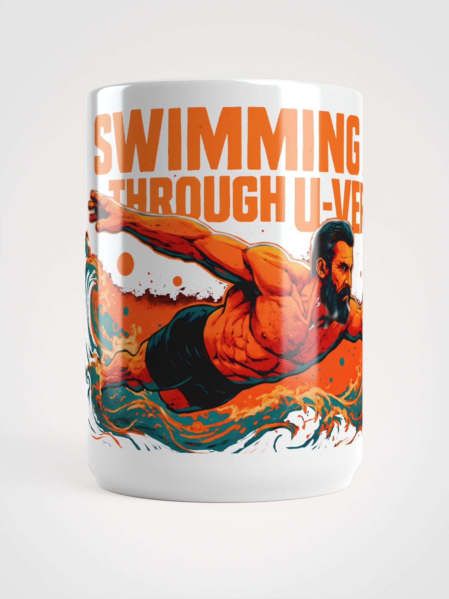 Orange-Hued Cosmic Journey: 'Swimming Through U-Verse glossy Mug product image (5)