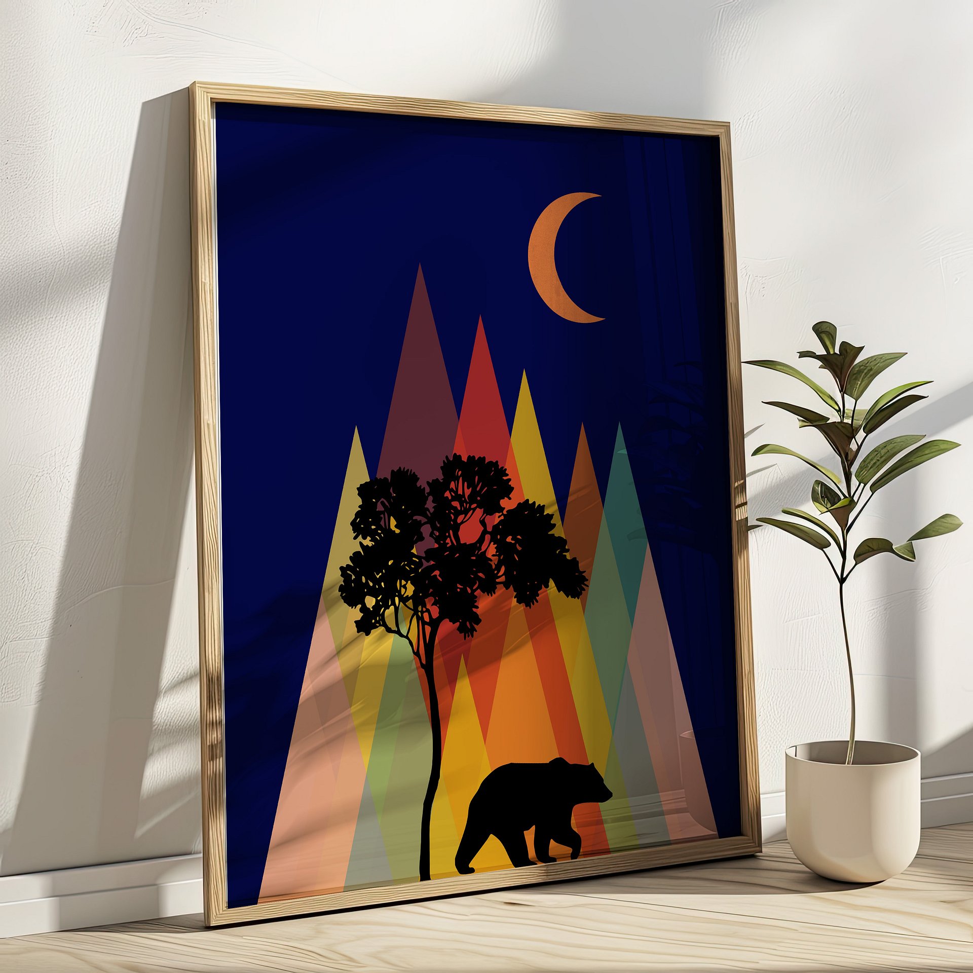 Bear Under The Moon Modern Geometric Art Print product image (1)