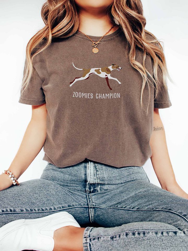 Zoomies Champion T-Shirt(Embroidered) of a Greyhound(Tan & White)) product image (2)