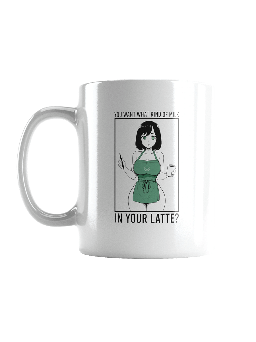 Latte Whisperer: Anime Barista Mug with Green Apron Charm, You Want What Kind Of Milk in Your Latte? product image (1)