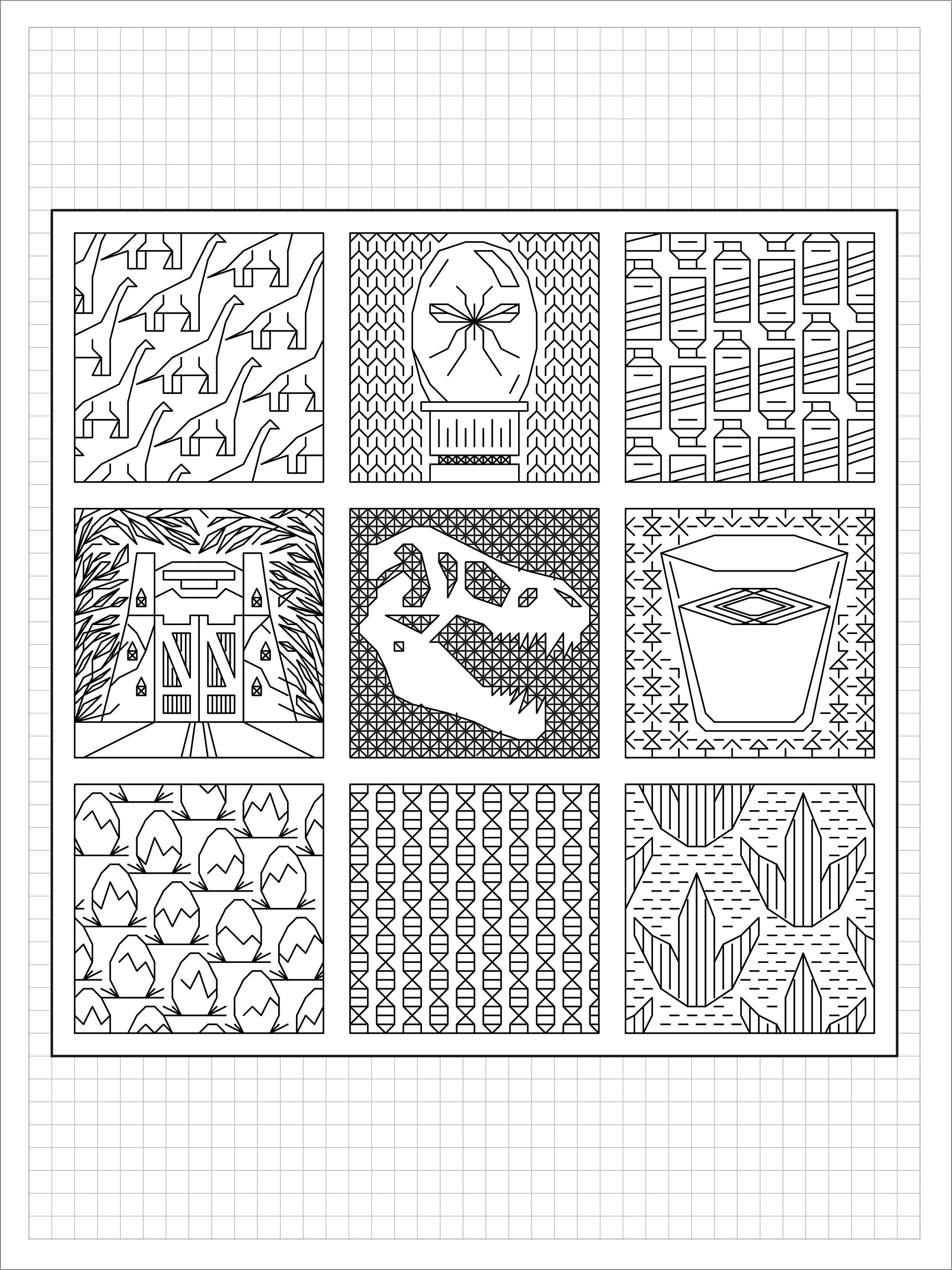 Dinosaur Safari • Blackwork Cross Stitch Pattern • PDF Digital Download product image (1)