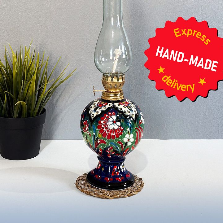 Ceramic retro vintage lamp (Green), Turkish Iznik style — handmade pottery, handmade ceramic, home decor, handmade gift, Turkish ceramic product image (1)