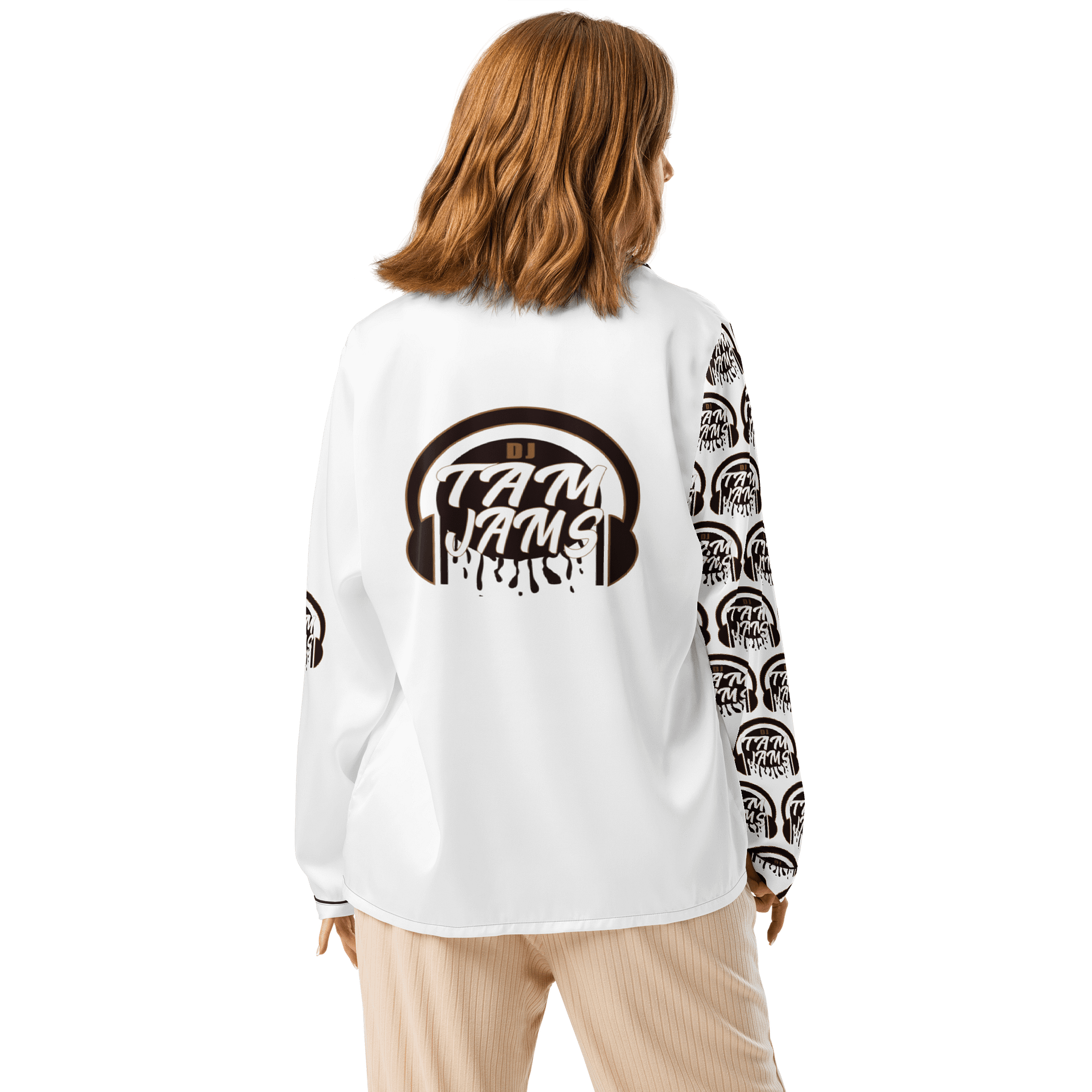 DJ TAM JAMS Logo Print Women's Pajama Top - White w/Black & Gold product image (2)