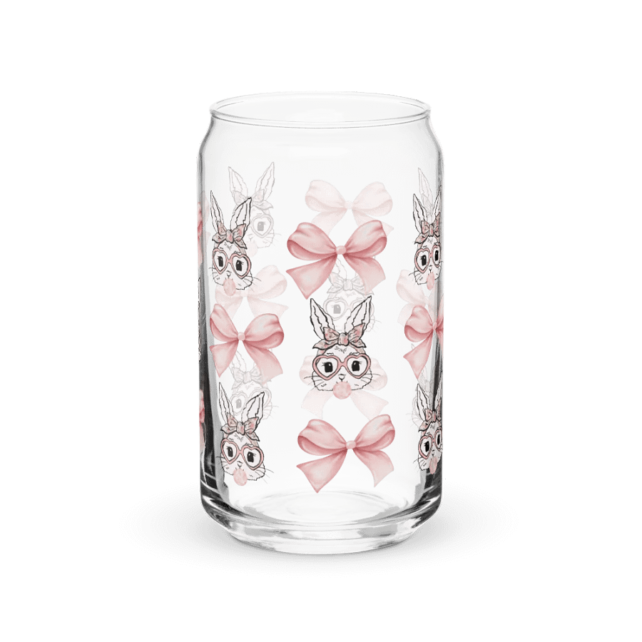 Bunnies and Bows Girly Print Glass Can Cup With Or Without Lid product image (7)