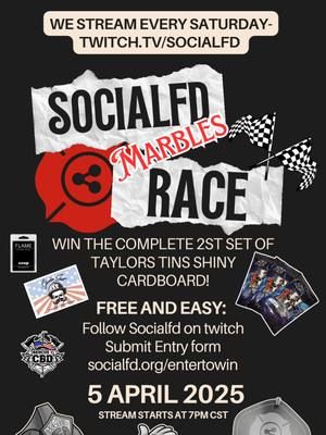 We are excited to announce our second Big Race! First Place will win a complete set of @taylorstins Shiny Cardboard 2st Edition. 2nd Place $50 Gift Code to taylorstins.com  3rd Place $25 Gift Code to taylorstins.com  Multiple other Gift codes from @FLAME Natural Decon flamedecon.com  @Stache Salt stachesalt.com  @CBD for first responders rescue1cbd.com  And more! Don't miss out! Enter today! Early entry is now open! #socialfd #volunteerfirefighter #nonprofit #firefightertiktok #rescue1cbd #stachesalt #taylorstins #fyp #TwitchAffilate #flamedecon #drinkfreshenup 
