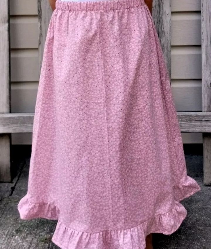 Girl long full skirt pink floral with ruffle modest size 2 3 4 5 6 7 8 10 12 14 product image (1)