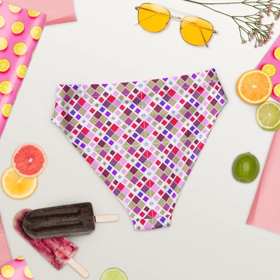 Colorful Square Pattern Design High Waist Bikini Bottom - V2 product image (5)