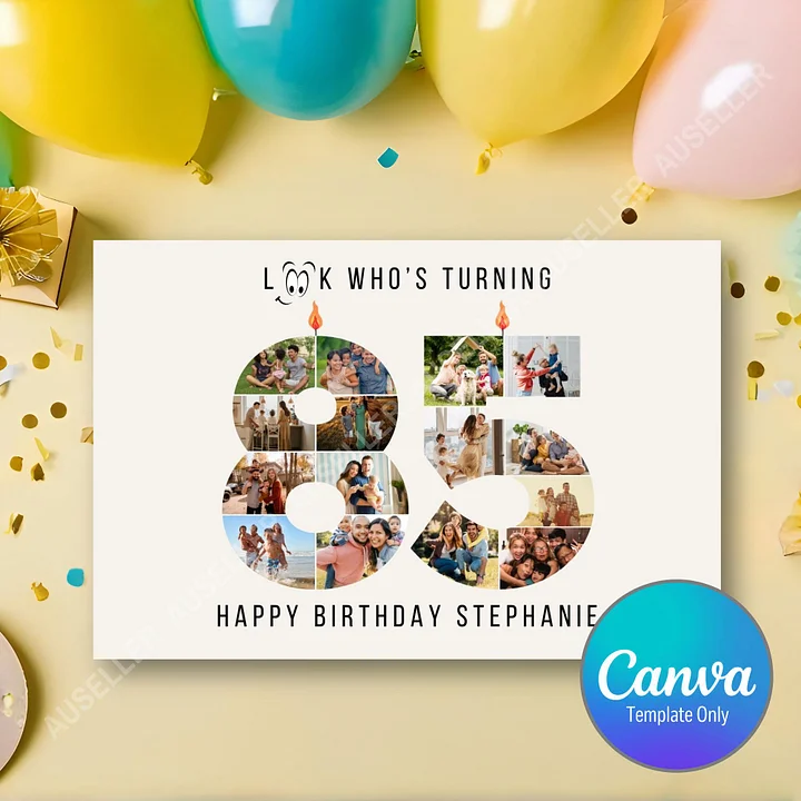 85th Birthday Number Photo Card Canva Template product image (1)