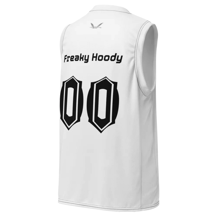 Freaky Hoody - White - Recycled Unisex Basketball Jersey - Black HApex Gear Black Logo product image (10)