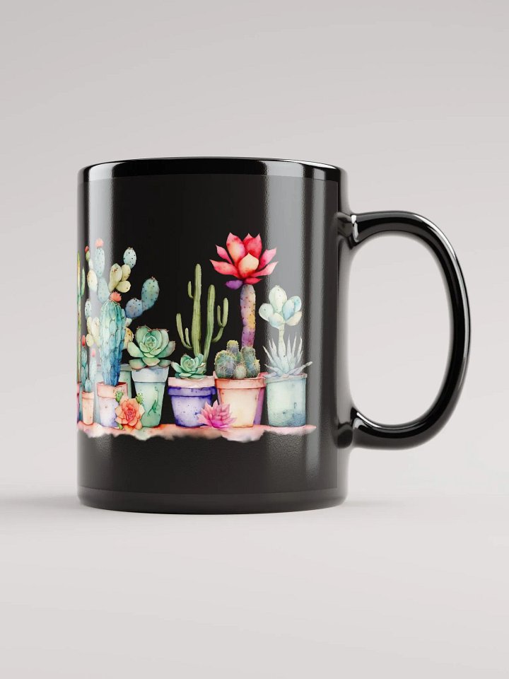 Colorful Potted Cacti And Succulents Black Glossy Mug product image (2)