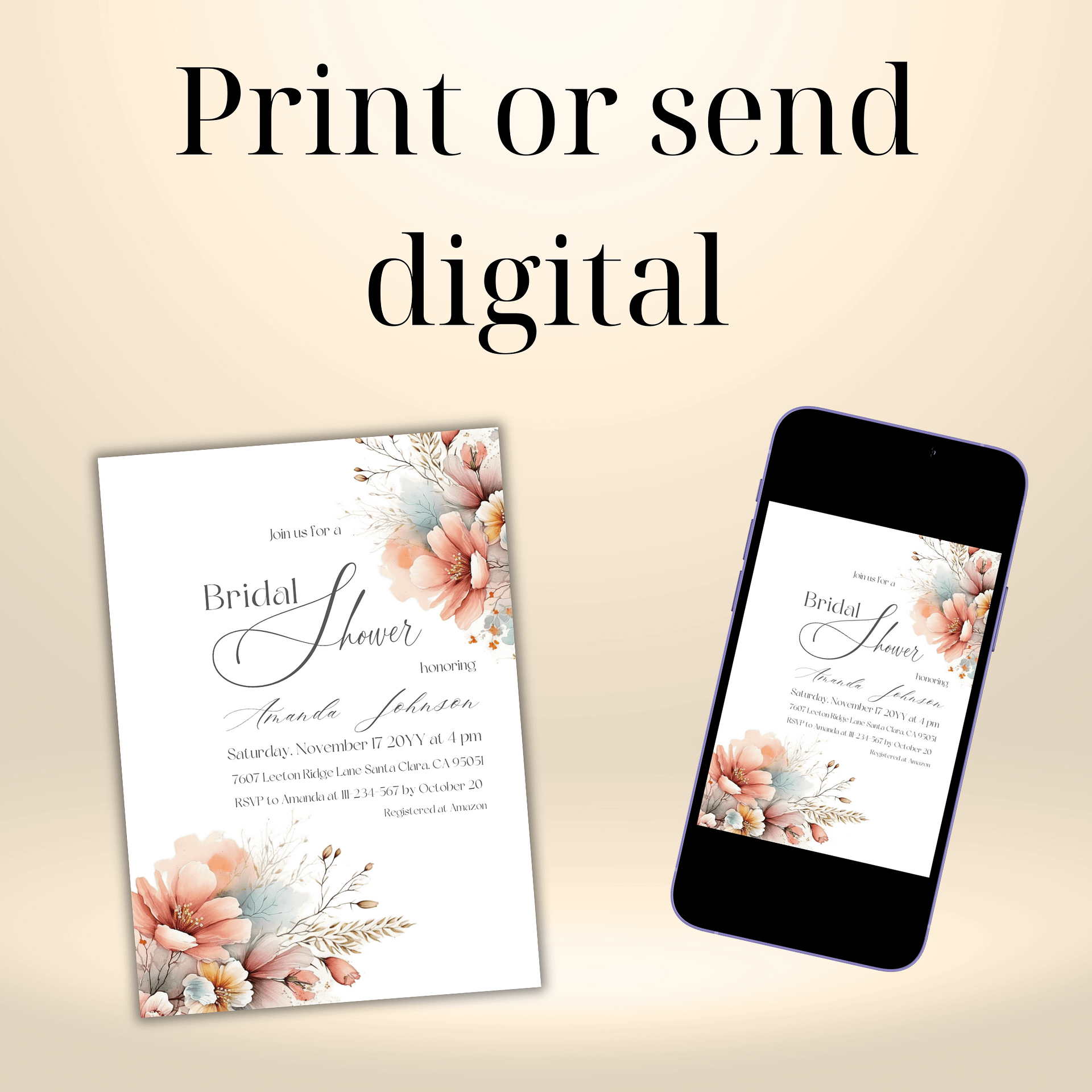 Boho Bridal Shower Invitation for a Rustic Floral Party Theme, Wildflower Themed Wedding Shower Invite Canva Template, Digital Download product image (9)