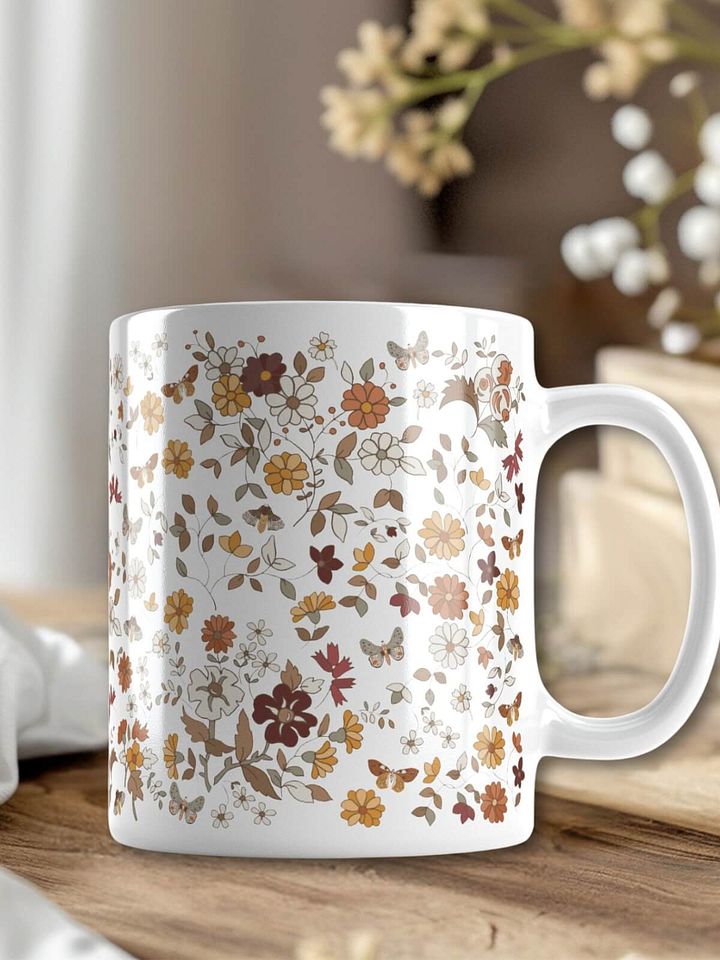 Retro Boho Butterfly Floral Ceramic Mug product image (1)