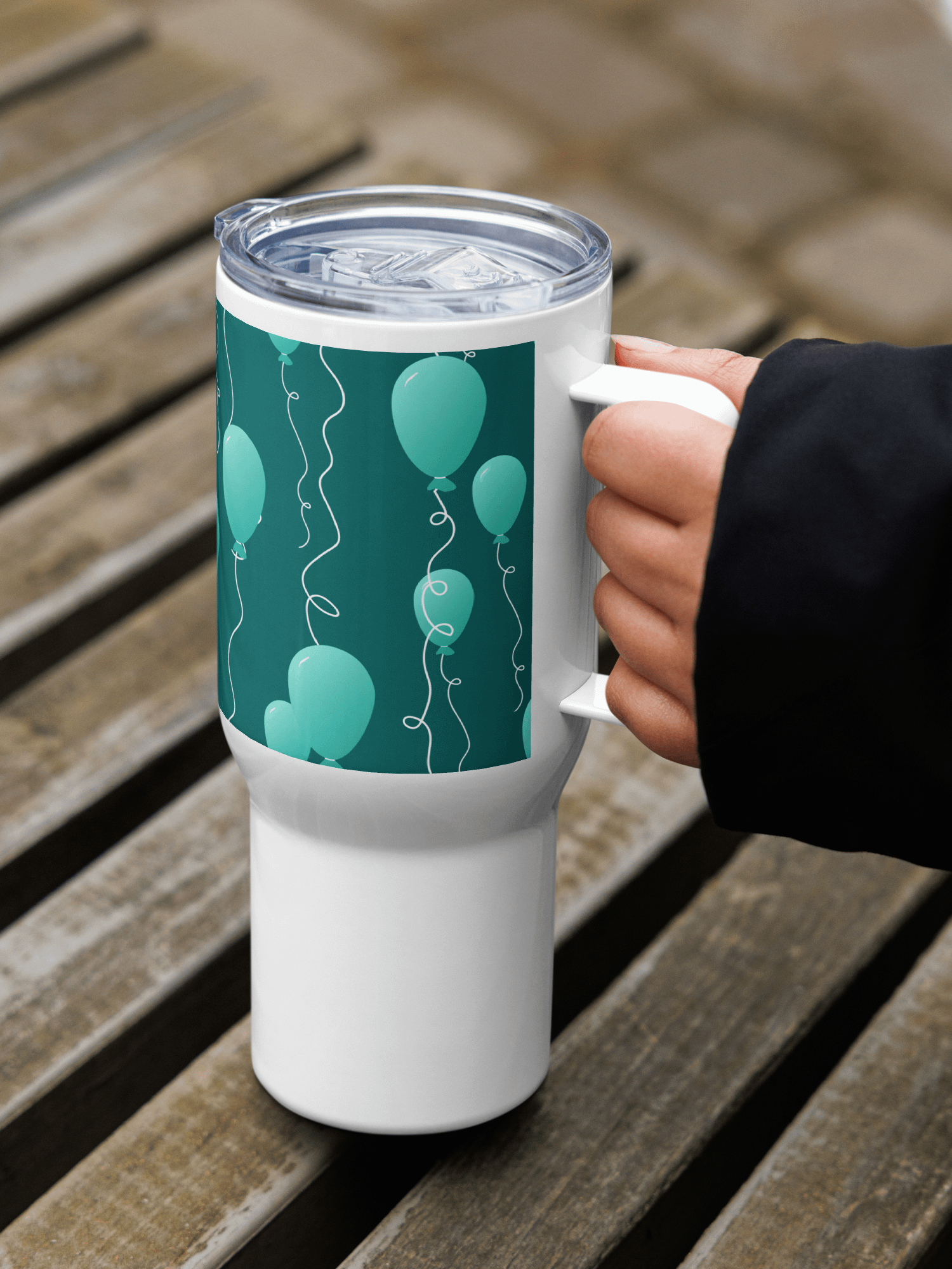 Party Time! Teal Balloon Stainless Steel Travel Mug with Handle product image (5)