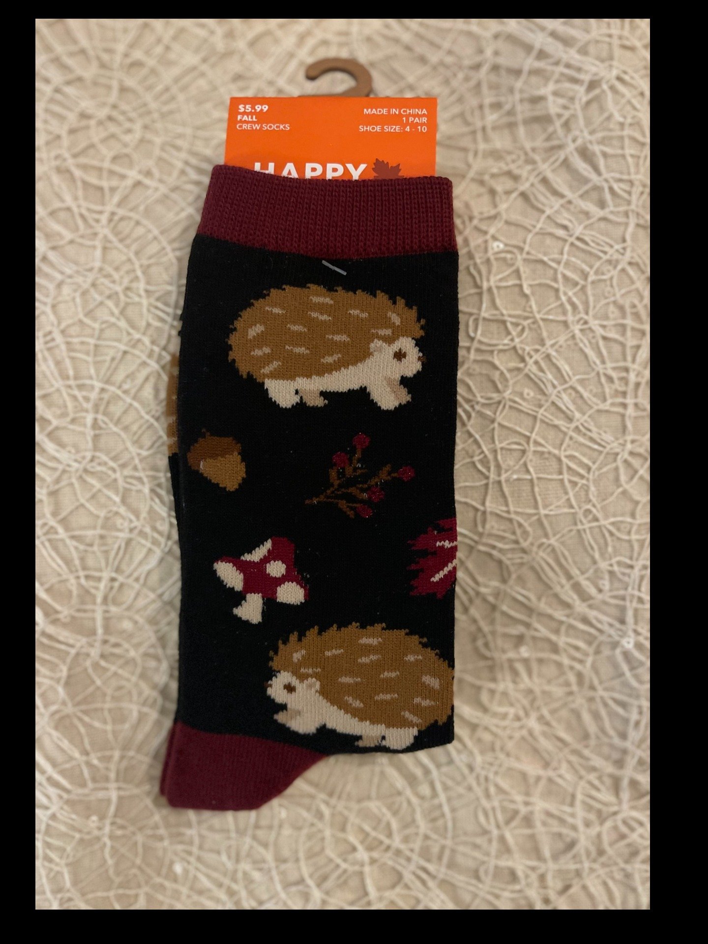 Hedgehog & Mushroom Crew Socks product image (1)