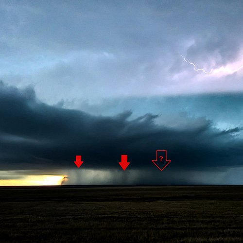 Some suspicious features embedded in the rain of Monday's supercell. Two looked rather apparent, a third seemed plausible giv...