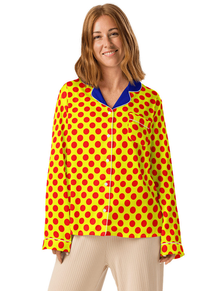 Red Polka Dots on Yellow Women's Long Sleeve Pajama Top product image (2)