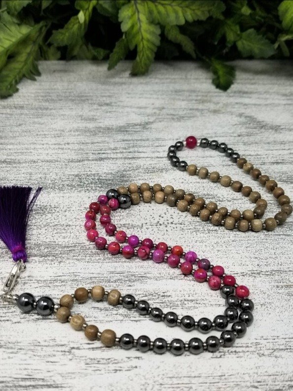 Strength Mala Necklace: Agate & Hematite, Vegan Wellness Jewelry product image (1)