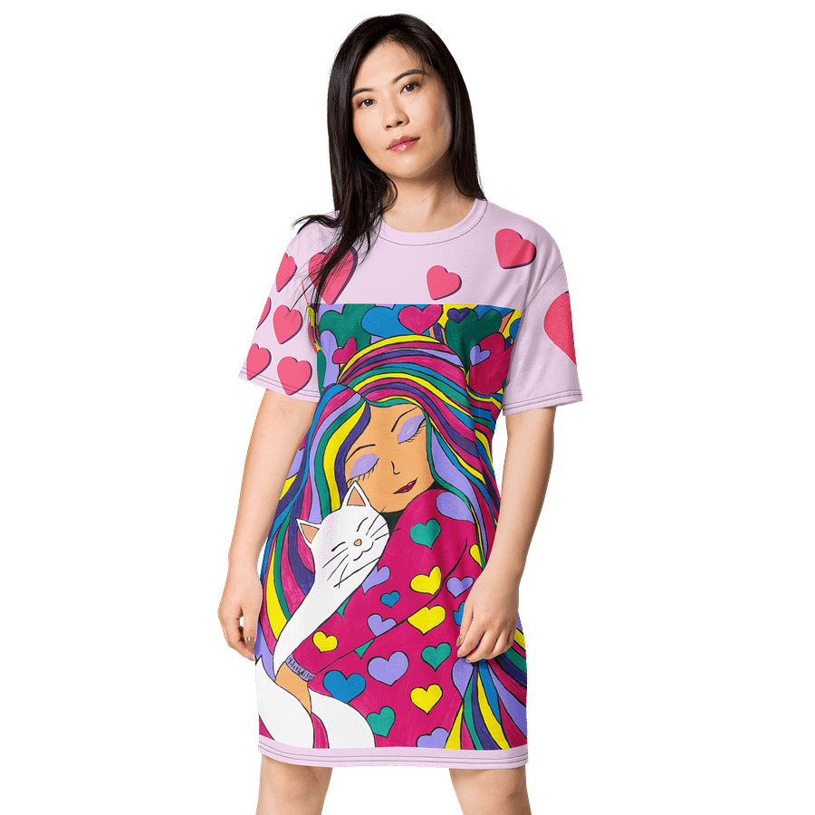 Girl with the cat (art by Dina R.) acrylic painting picture (art by Dina R.) - T-Shirt Dress product image (1)