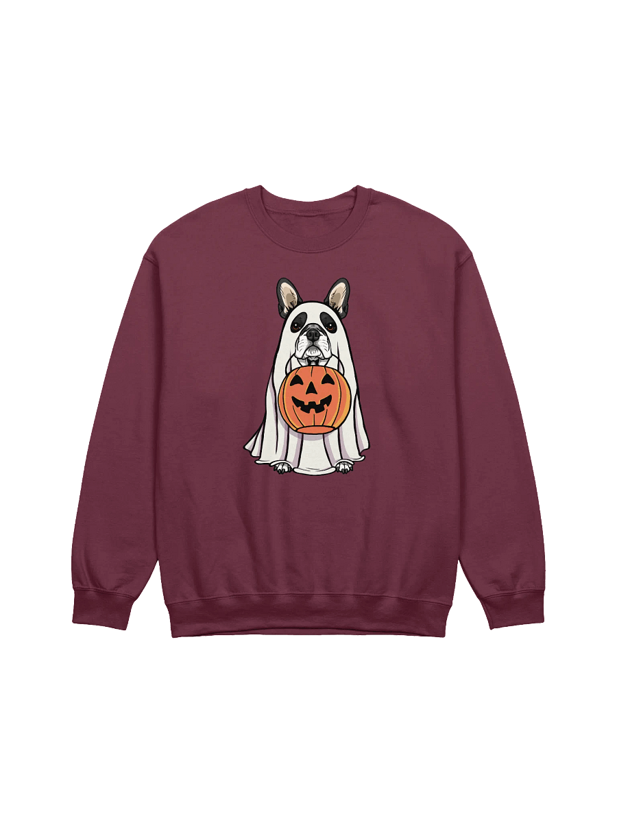 Funny Halloween Boston Terrier Sweatshirt | Funny Boston Terrier Wearing a Ghost Costume and Holding a Pumpkin Basket product image (8)
