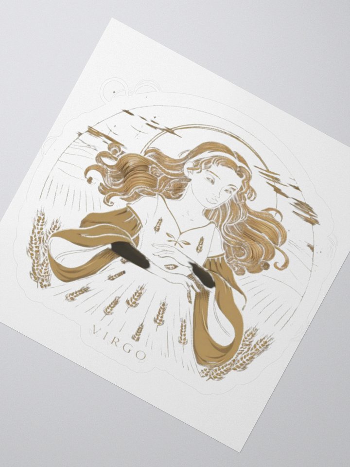 Virgo Zodiac Sticker - Maiden with Wheat & Floral - Vinyl product image (5)