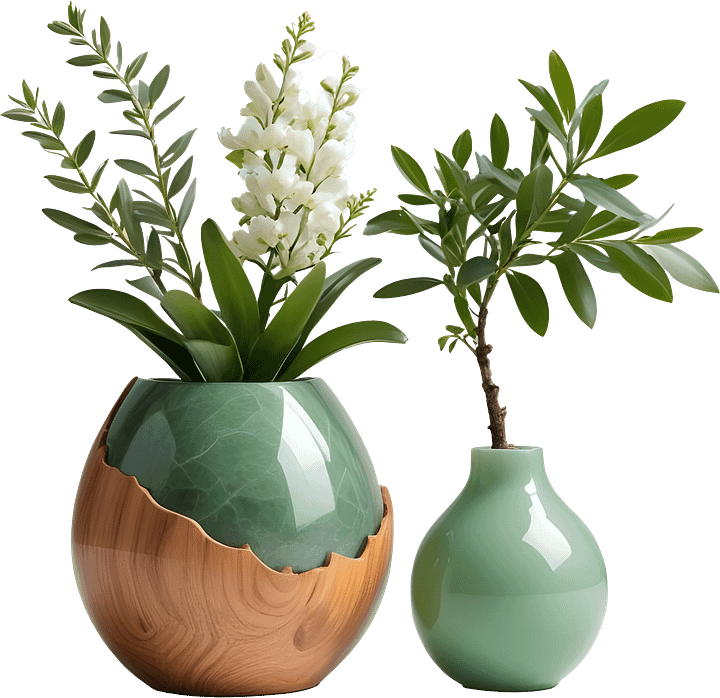 Jade Signature – Duo of Jade and Wood Vases PNG product image (1)