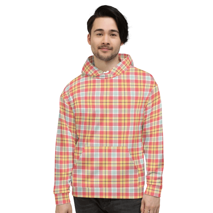 Coral Pink, Yellow, and Mint Green Plaid Hoodie product image (2)