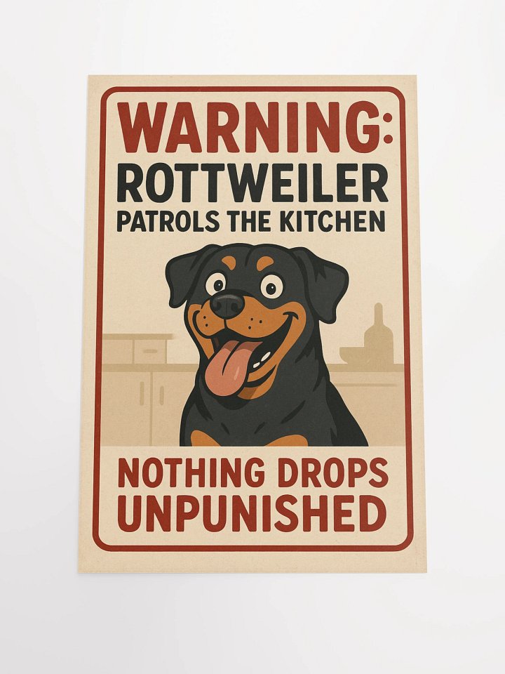 WARNING: Rottweiler Patrols the Kitchen. Nothing Drops Unpunished. product image (1)