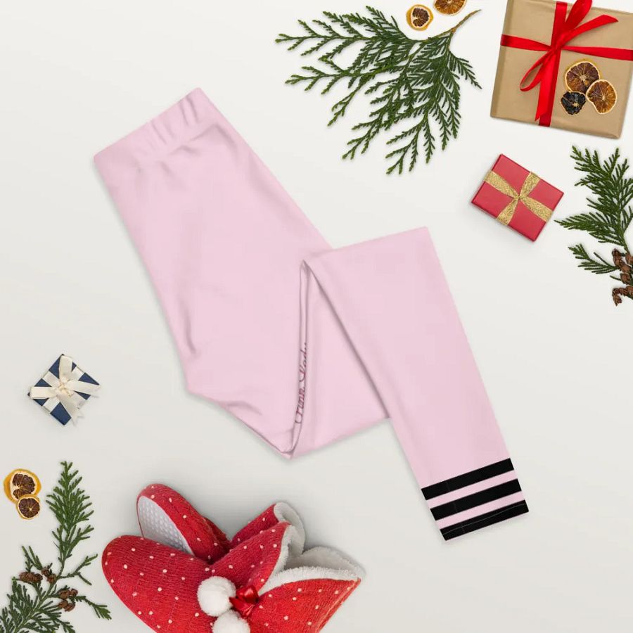All-Over Print Leggings-Backfill Pig pink colour with Pink Lady design black stripes product image (1)