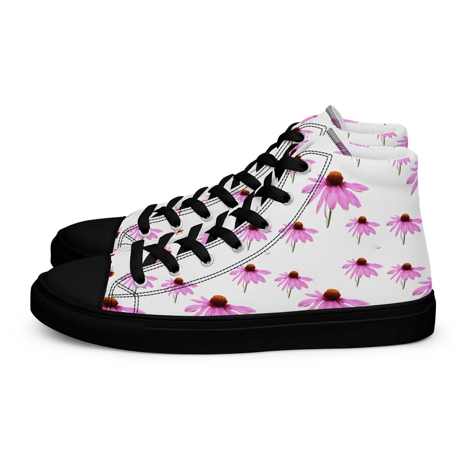 Abstract Delicate Pink Repeating Cone Flowers Women's Black Toe High Top Canvas Shoes product image (1)