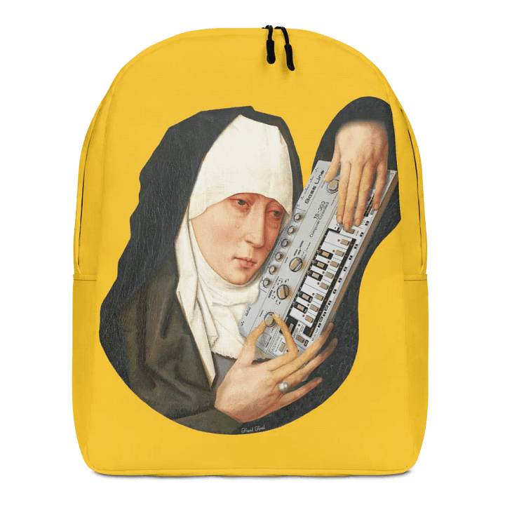 Mater Dolorosa meets Roland TB 303 by Frank Fonik Techno EDM Minimalist Full Yellow Backpack product image (2)