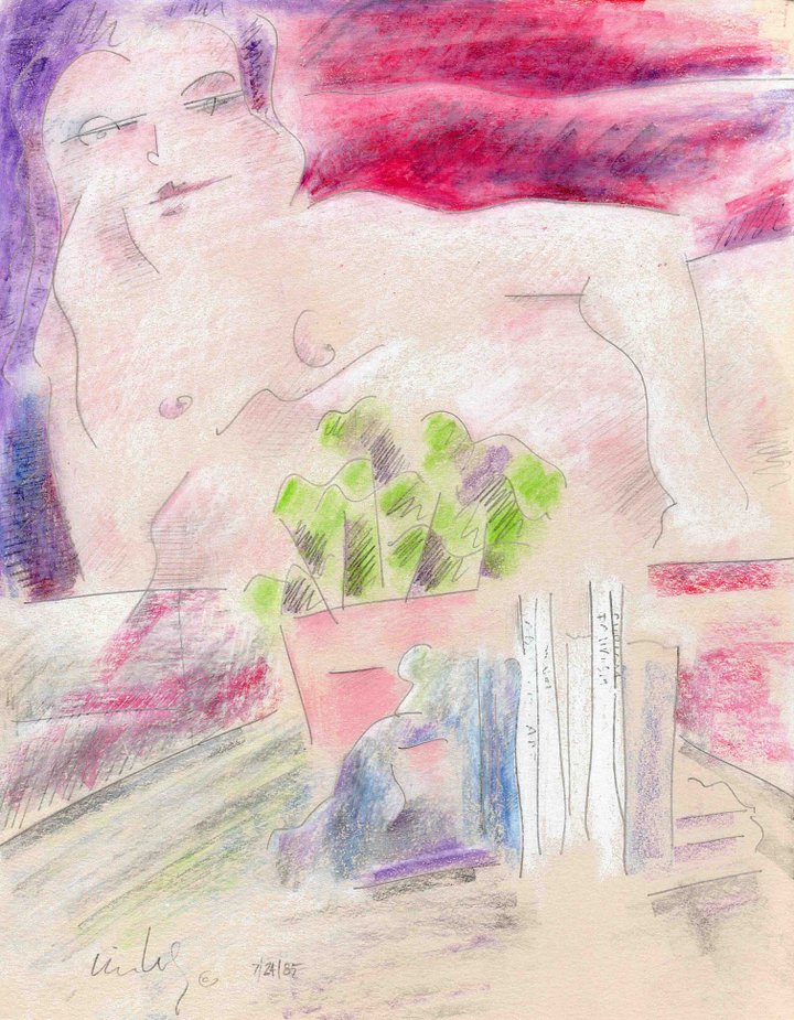 Pink Figure w/Books & Flowers: What Made the Boom 7.24.85 print product image (1)