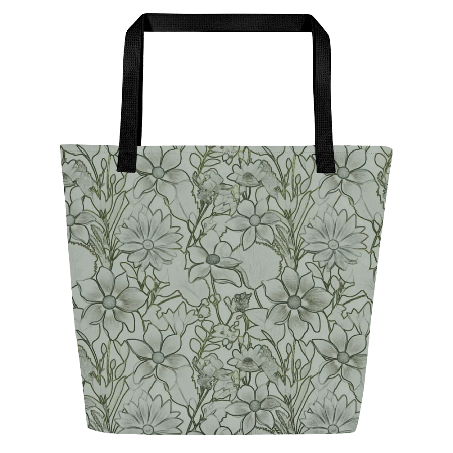 Line art Light green and Dark green Floral/All-Over Print Large Tote Bag w/ Pocket by Sublicolor product image (4)