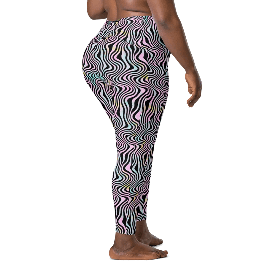 All over print leggings with pockests in wavy pink black and turuoise design. product image (4)