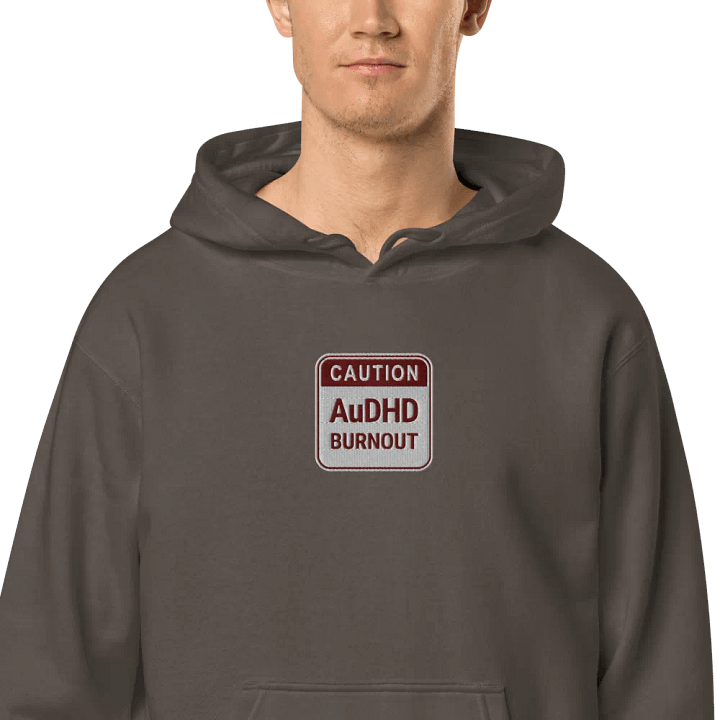 CAUTION: AuDHD BURNOUT embroidered pigment hoodie (maroon design) product image (2)
