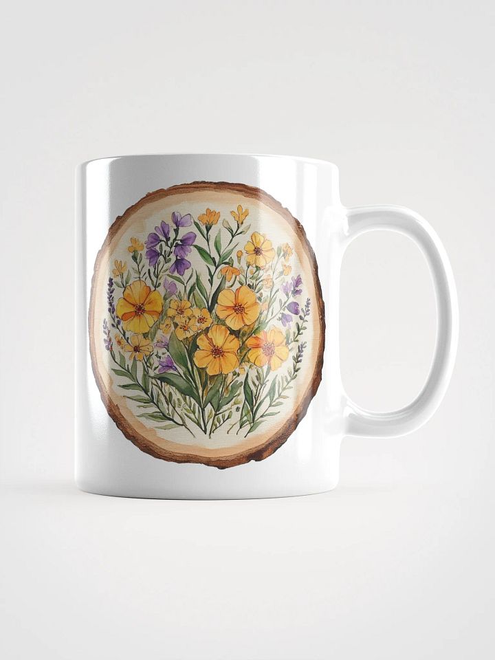 Yellow Orange Wildflower Round Wood Art Ceramic Mug product image (2)