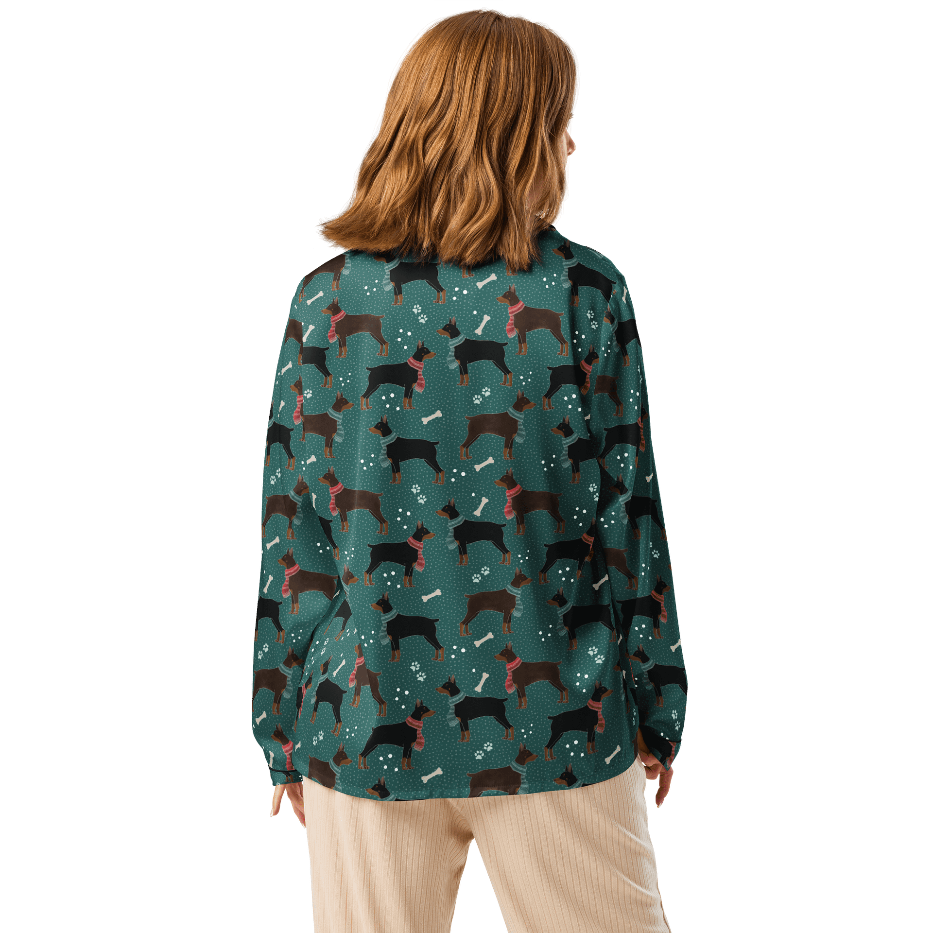Winter Dobermans in Scarves Pattern Pyjama Shirt product image (3)