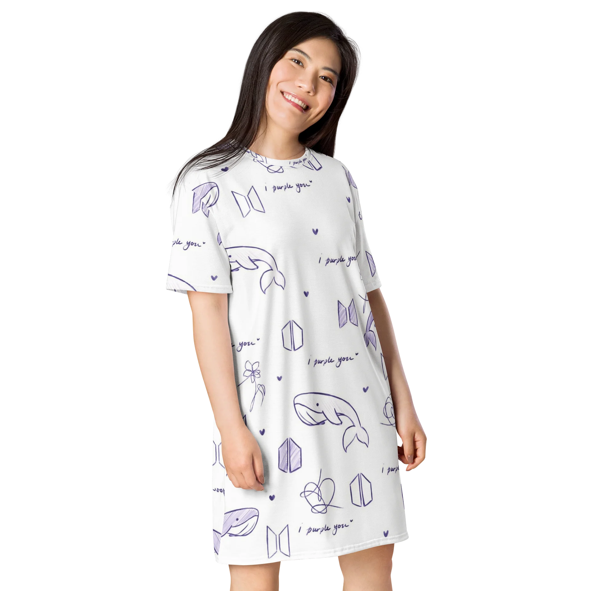 BTS Whimsical Purple Love T-Shirt Dress product image (4)