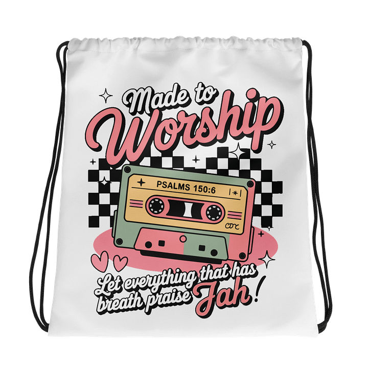 Retro Worship Cassette Drawstring Bag – Lightweight, Durable, and Eco-Friendly product image (1)