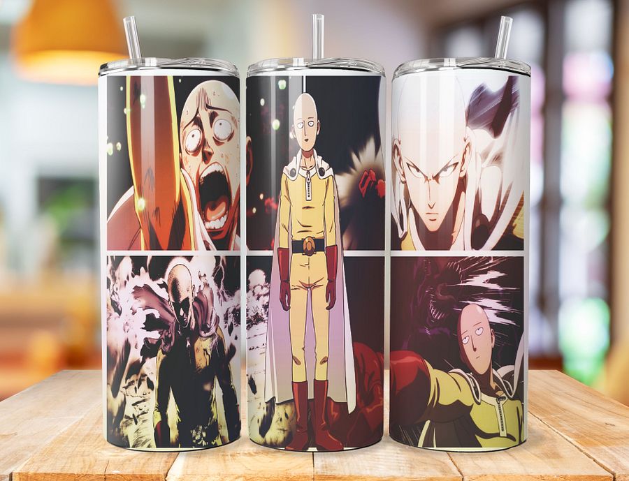 Saitama 20 oz Stainless Steel Tumbler – One Punch Man Caped Baldy Design product image (1)
