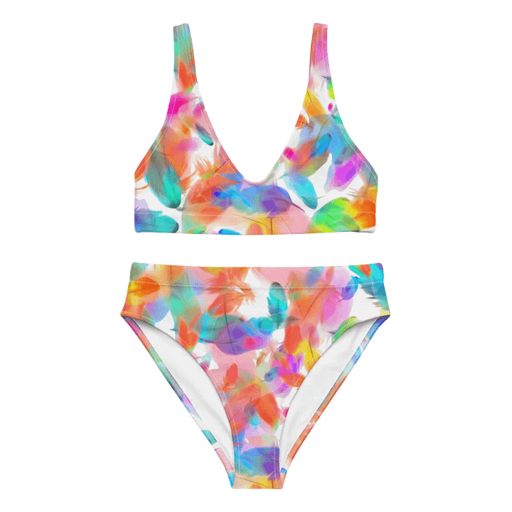 Colorful Feather Pattern Design High Waisted Bikini - v1 product image (2)